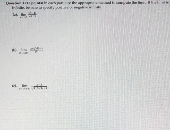 Solved Question 1 (15 points) In each part, use the | Chegg.com