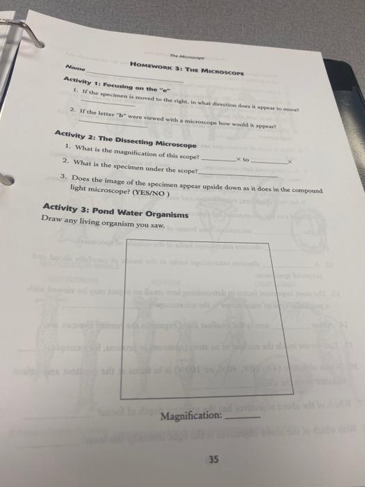 Name HOMEWORK 3: THE MICROSCOPE Activity 1: Focusing | Chegg.com