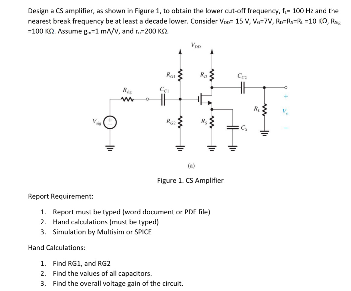 Solved Design a CS amplifier, as shown in Figure 1, ﻿to | Chegg.com