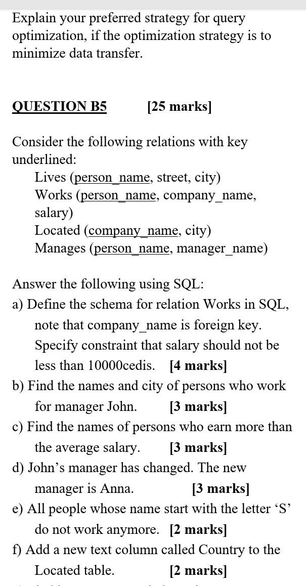 Solved a) Use the following database to answer the questions | Chegg.com