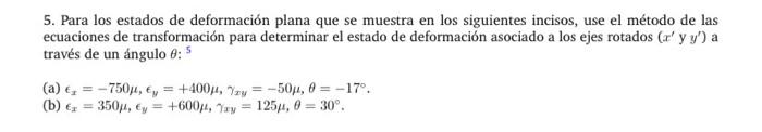 5. Para los estados de deformación plana que se muestra en los siguientes incisos, use el método de las ecuaciones de transfo