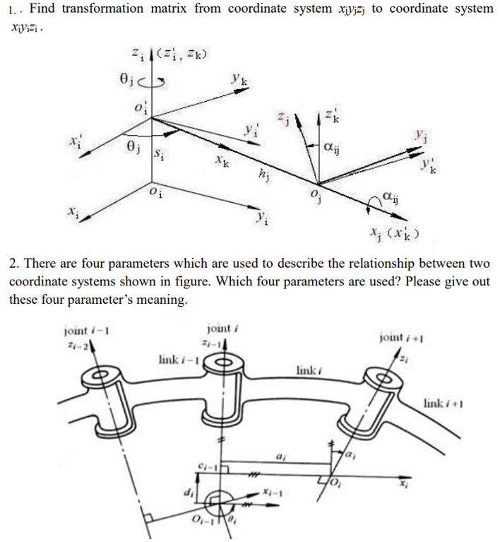 1. Find transformation matrix from coordinate system | Chegg.com