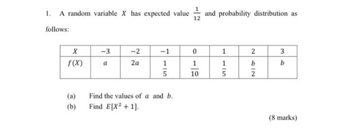 Solved 1. A random variable X has expected value 12 and | Chegg.com