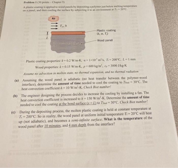 Problem 1 (30 points - Chapter 5) A plastic coating | Chegg.com