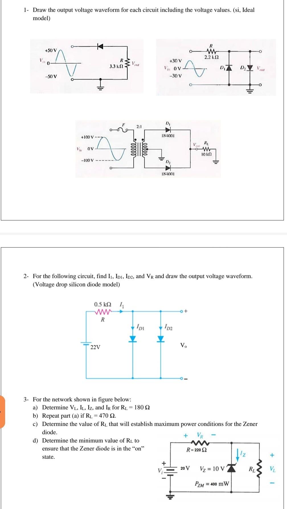 Solved 1- Draw the output voltage waveform for each circuit | Chegg.com