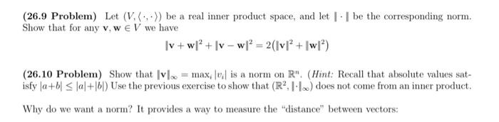 Solved (26.9 Problem) Let (V, ⋅,⋅ ) be a real inner product | Chegg.com