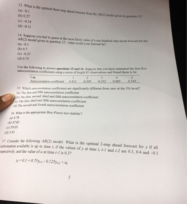 Use the following to answer questions 18 to 20. A | Chegg.com