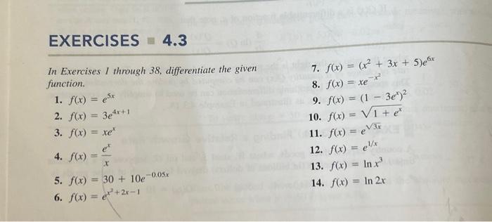 Solved In Exercises I through 38, differentiate the given | Chegg.com