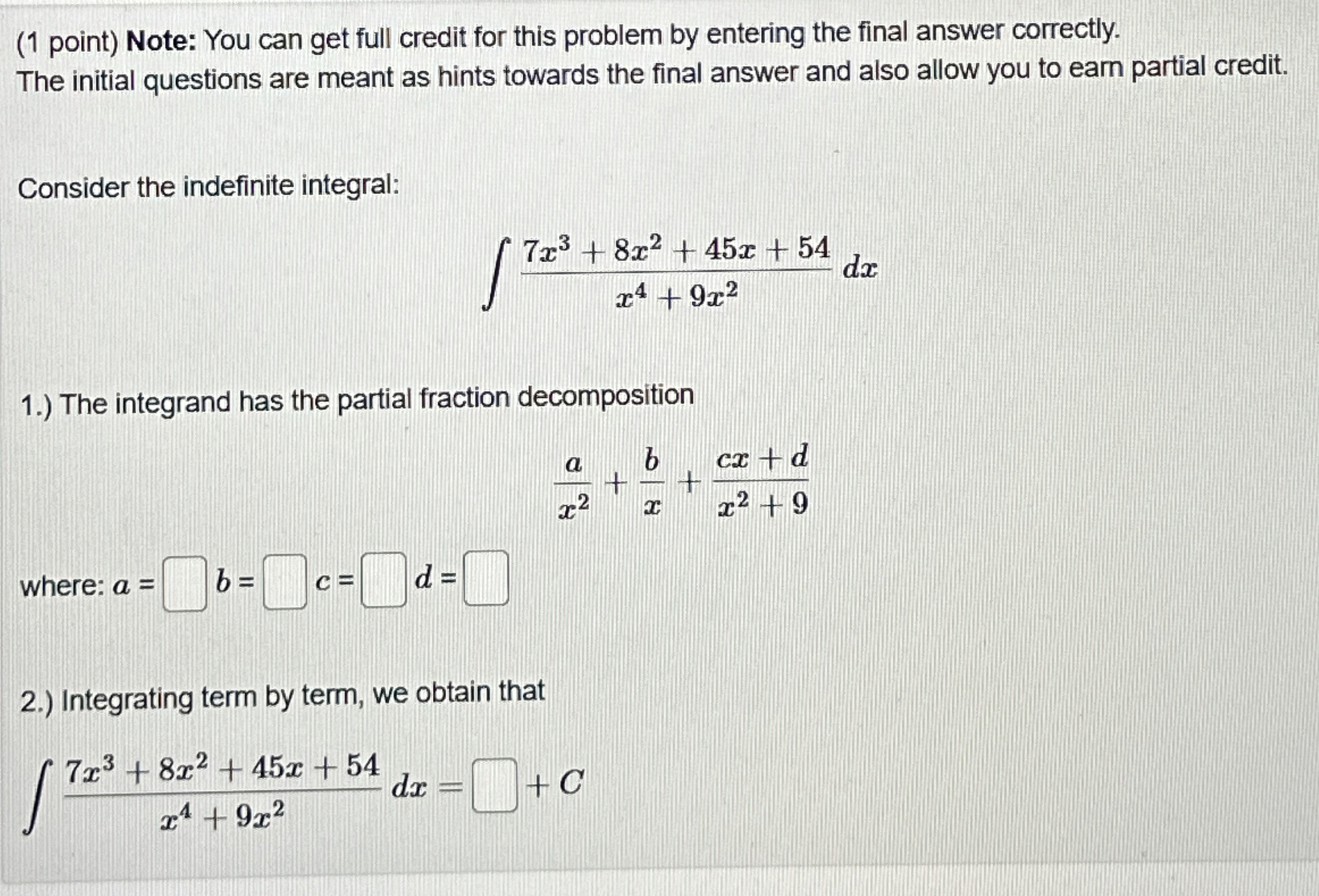 Solved (1 ﻿point) ﻿Note: You can get full credit for this | Chegg.com