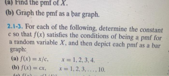 Solved (a) Find the pmf of X. (b) Graph the pmf as a þar | Chegg.com