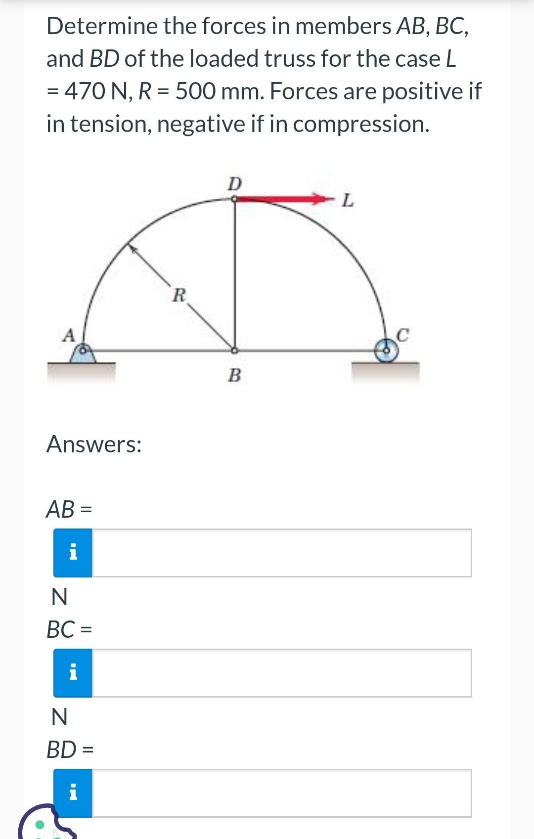 Solved Determine The Forces In Members AB,BC, And BD Of The | Chegg.com