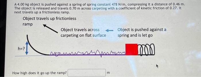 Solved A 4.00 kg object is pushed against a spring of spring | Chegg.com
