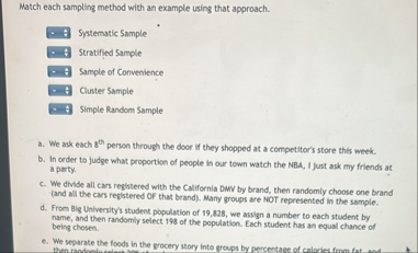 Solved Match each sampling method with an example using that | Chegg.com