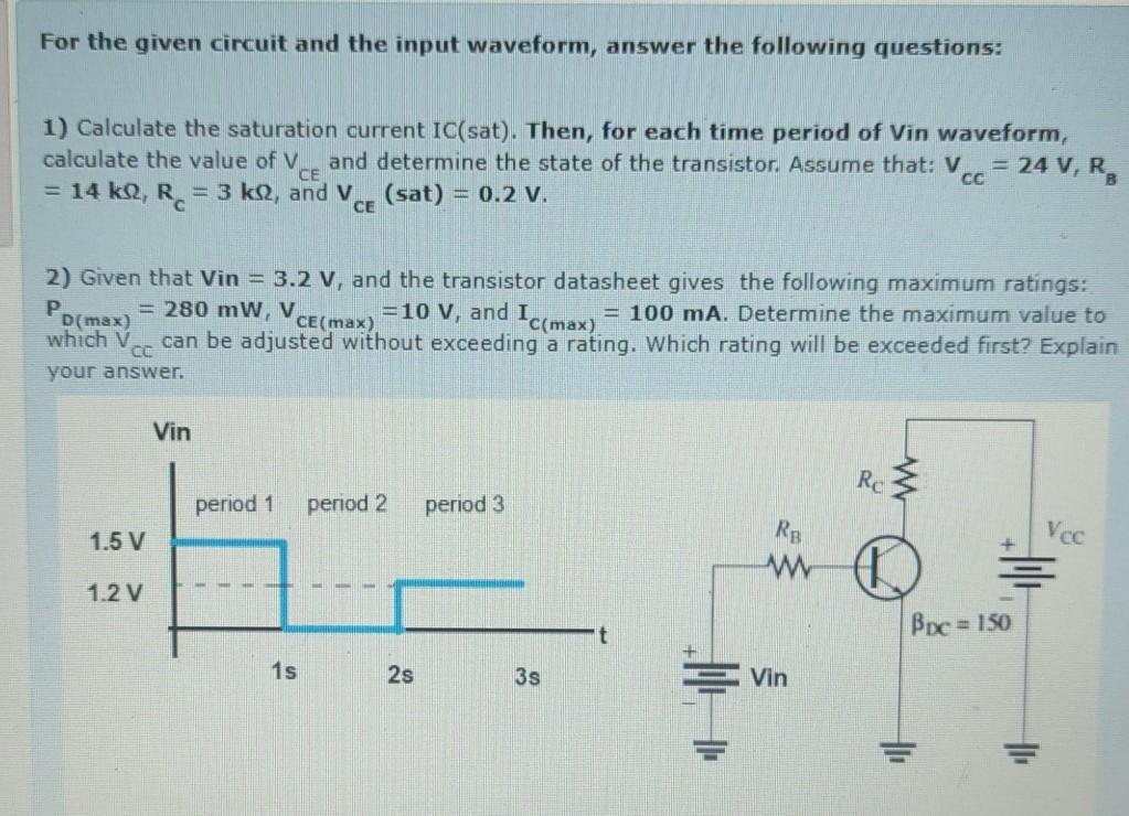 Solved For the given circuit and the input waveform, answer | Chegg.com