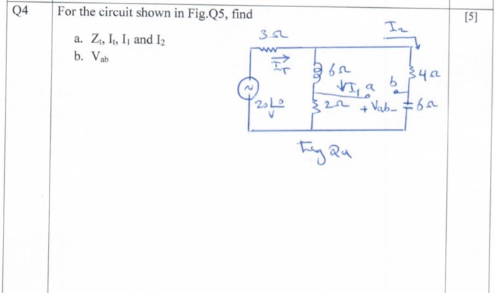 Solved For the circuit shown in Fig. Q5, find a. Z, I, I, | Chegg.com