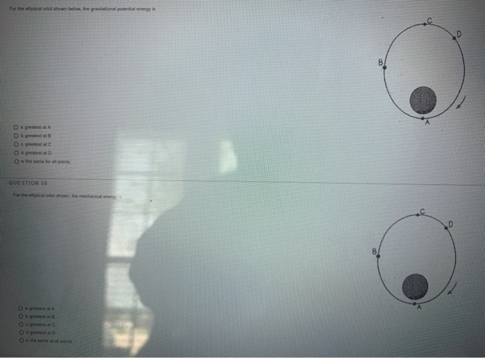 Solved For the elliptical shown below. The gravitational | Chegg.com