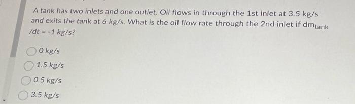 Solved A tank has two inlets and one outlet. Oil flows in | Chegg.com