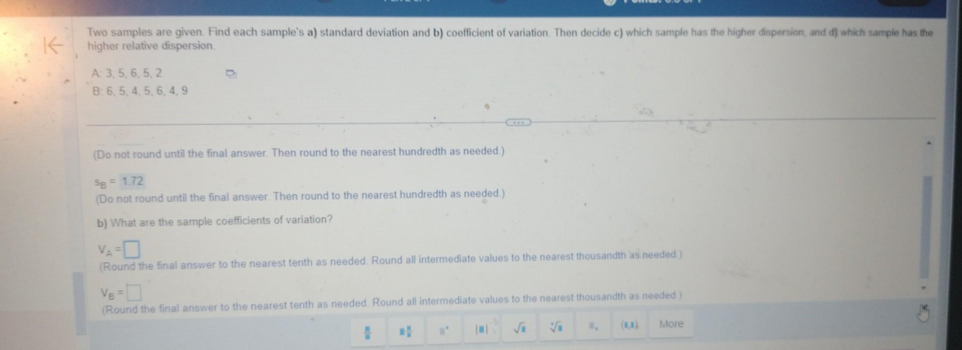 Solved Two Samples Are Given. Find Each Sample's A) Standard | Chegg.com