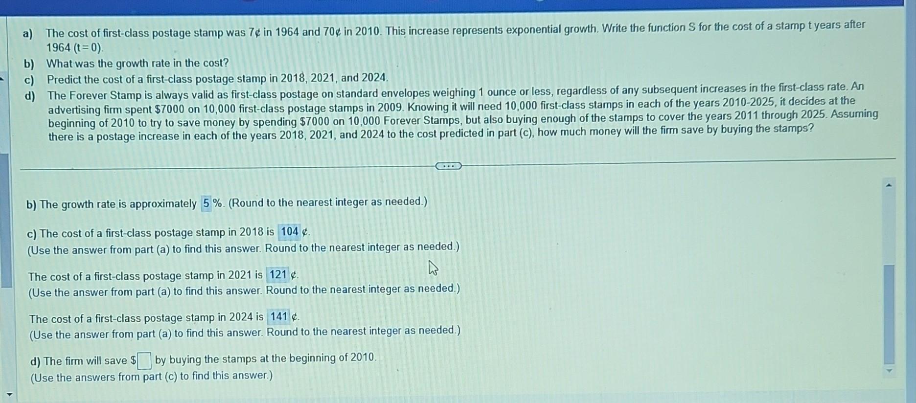 Solved A) The Cost Of First-class Postage Stamp Was 7∈/ In | Chegg.com