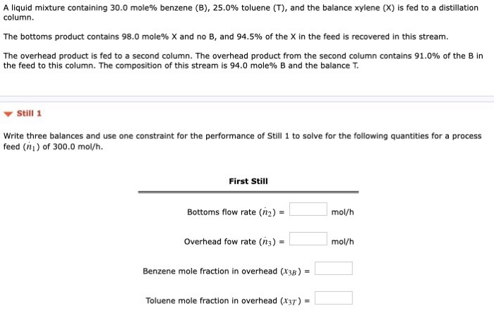 Solved A liquid mixture containing 30.0 mole% benzene (B), | Chegg.com
