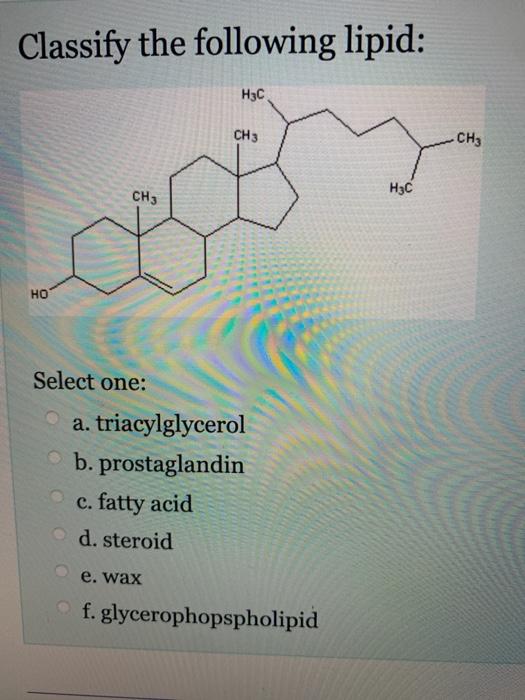 Solved Classify the following lipid: H3C CH3 CH3 H3C CH3 HO | Chegg.com