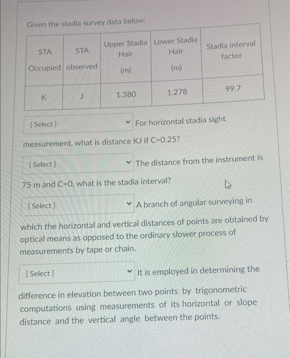 Solved For horizontal stadia sight measurement, what is | Chegg.com