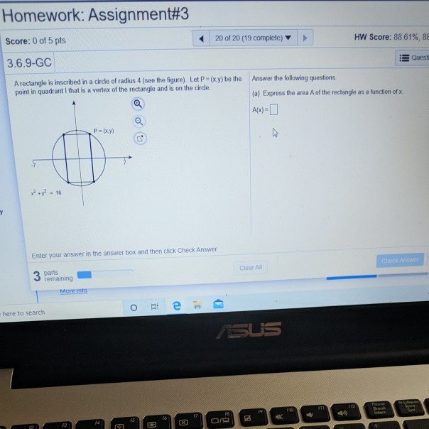Solved a) express the area A of the rectangle as a function | Chegg.com