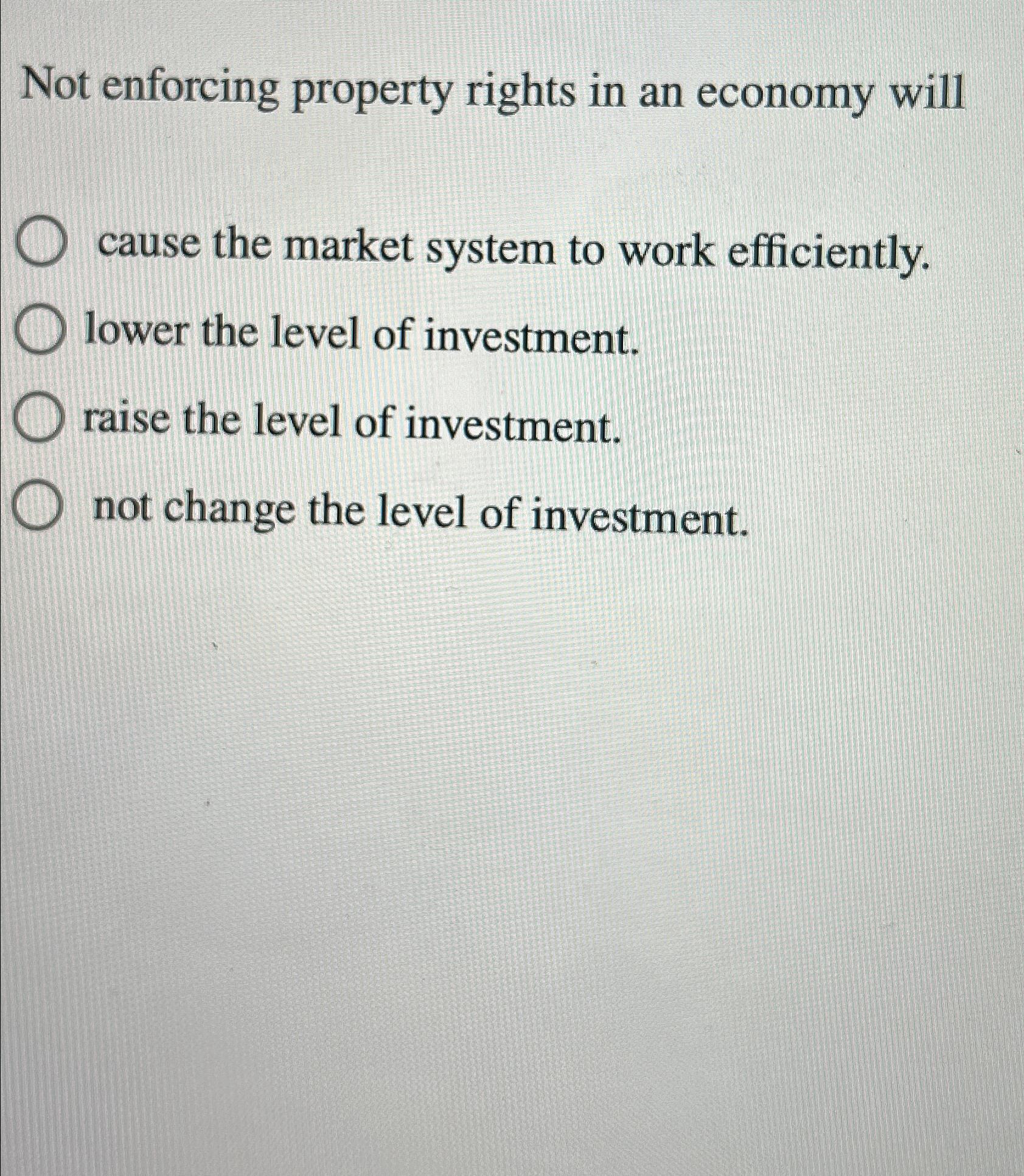 Solved Not enforcing property rights in an economy will