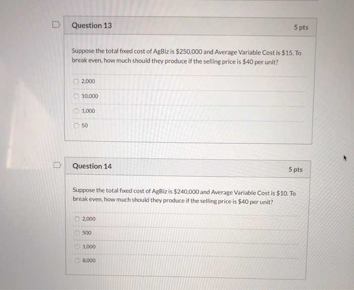 Solved D Question 13 5 pts Suppose the total fixed cost of | Chegg.com