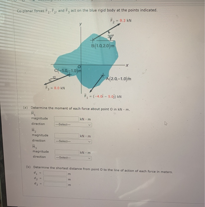 Solved Co Planar Forces F1 F2 And F3 Act On The Blue Rigid