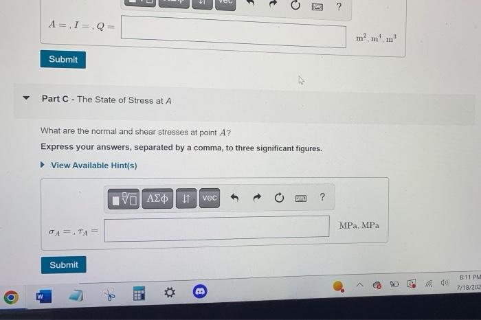 Solved State Of Stress Caused By Combined Loadings Learning | Chegg.com