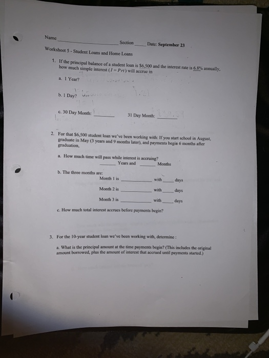 Solved Name Section Date: September 23 Worksheet 5- Student | Chegg.com