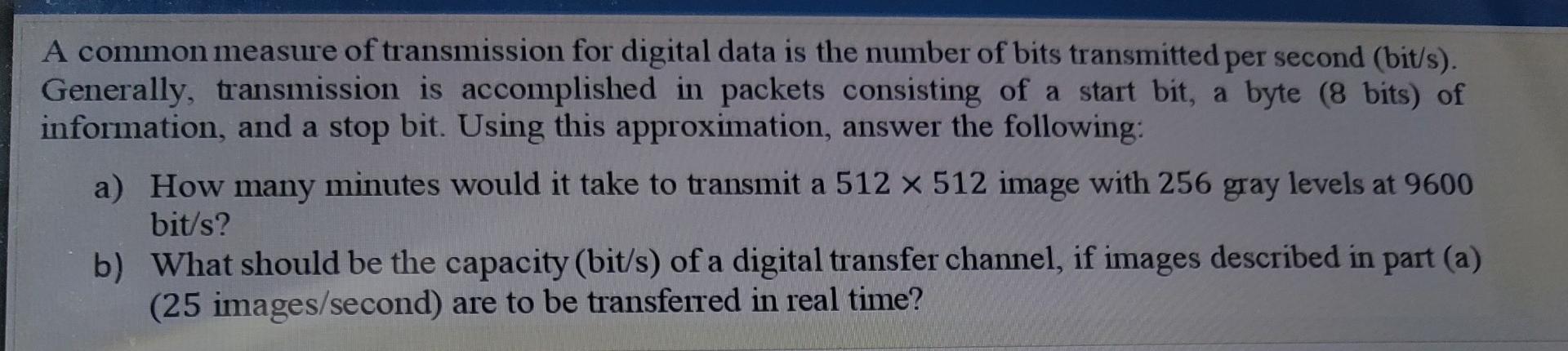 Solved A common measure of transmission for digital data is | Chegg.com