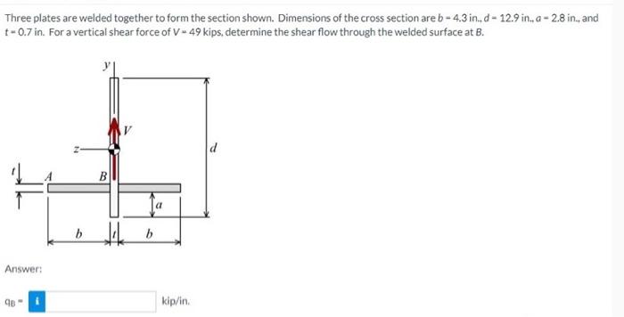 Solved Three Plates Are Welded Together To Form The Section | Chegg.com