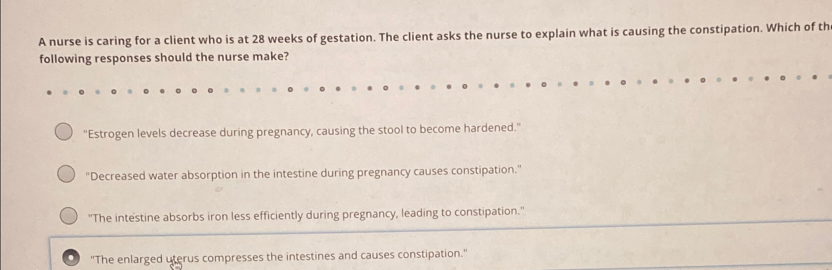Solved A nurse is caring for a client who is at 28 ﻿weeks of | Chegg.com