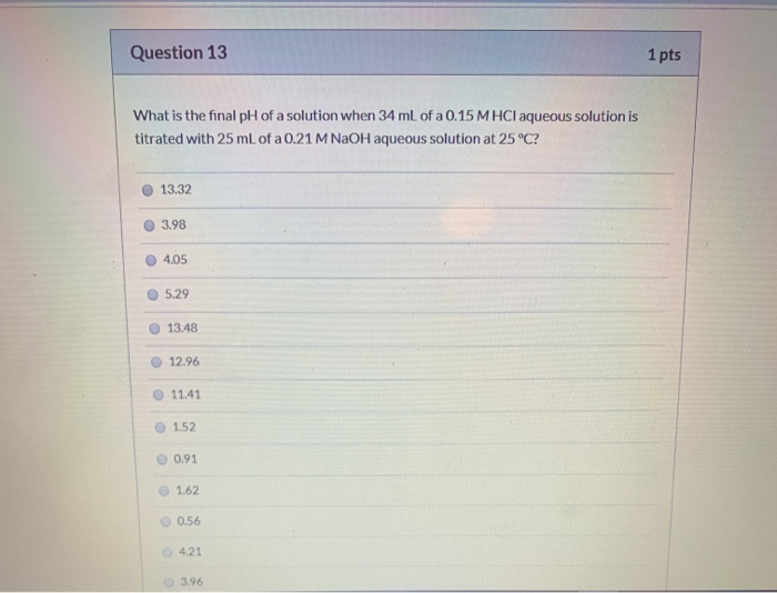 Solved Question 13 1 pts What is the final pH of a solution | Chegg.com