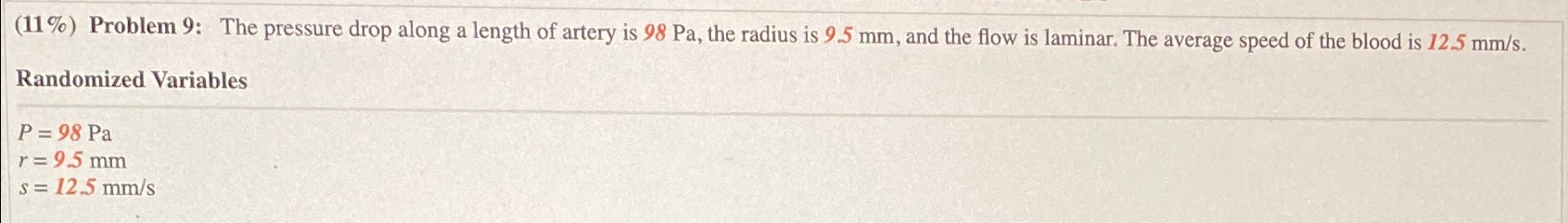 Solved (11%) ﻿Problem 9: The pressure drop along a length of | Chegg.com