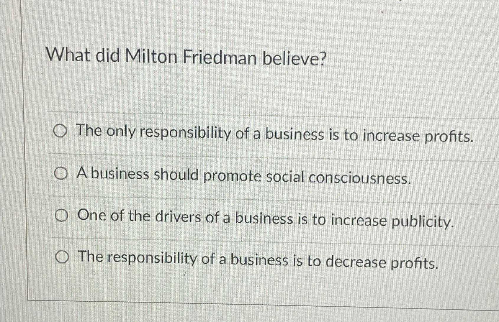 Solved What Did Milton Friedman Believe?The Only | Chegg.com