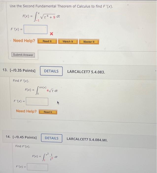 second fundamental theorem of calculus homework answers