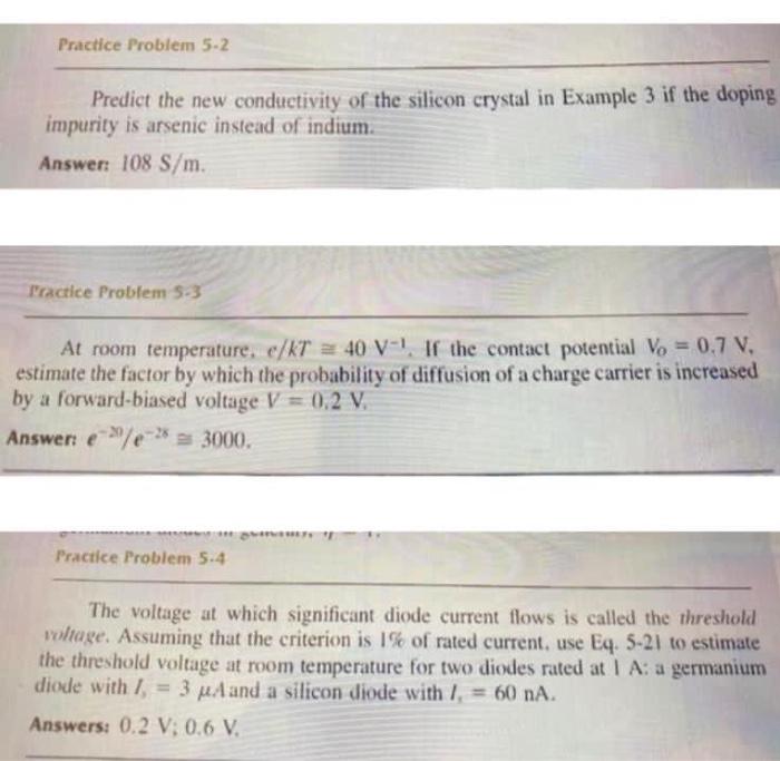 Solved Practice Problem 5.2 Predict the new conductivity of | Chegg.com