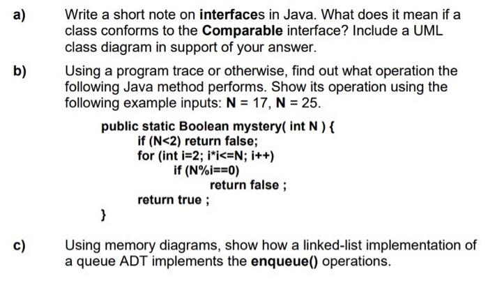 a) Write a short note on interfaces in Java. What | Chegg.com