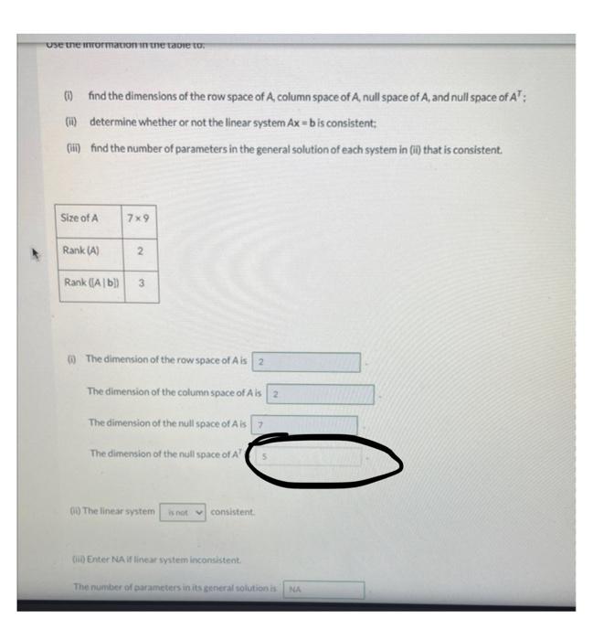 Solved i find the dimensions of the row space of A column