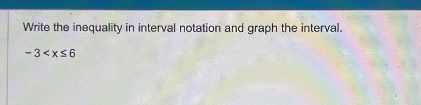 Solved Write the inequality in interval notation and graph | Chegg.com