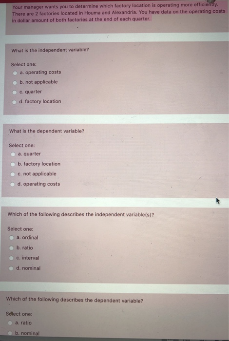 Solved Your manager wants you to determine which factory | Chegg.com