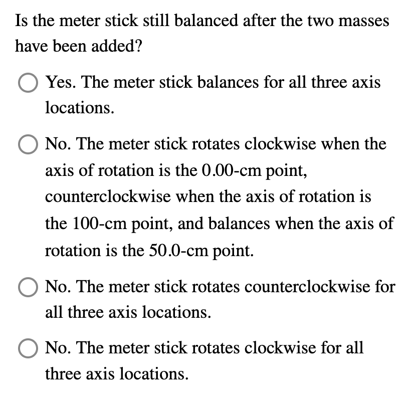 Solved Is ﻿the meter stick still balanced after the two | Chegg.com
