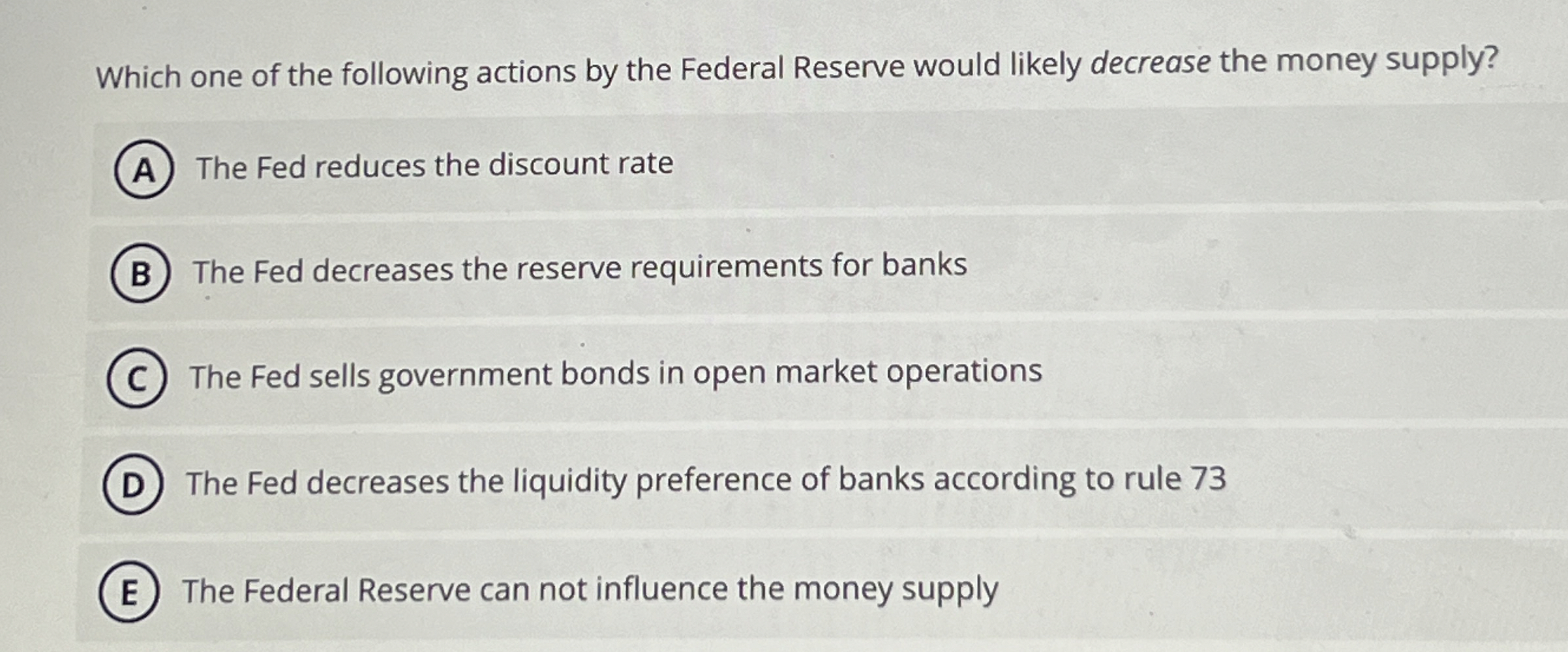 Solved Which one of the following actions by the Federal | Chegg.com