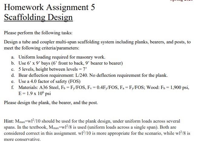 Homework Assignment 5 Scaffolding Design Please | Chegg.com
