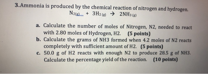 Solved 3. Ammonia is produced by the chemical reaction of | Chegg.com