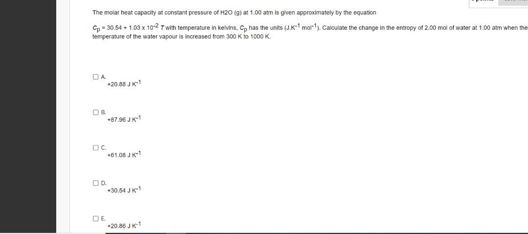 Solved The Molar Heat Capacity At Constant Pressure Of | Chegg.com