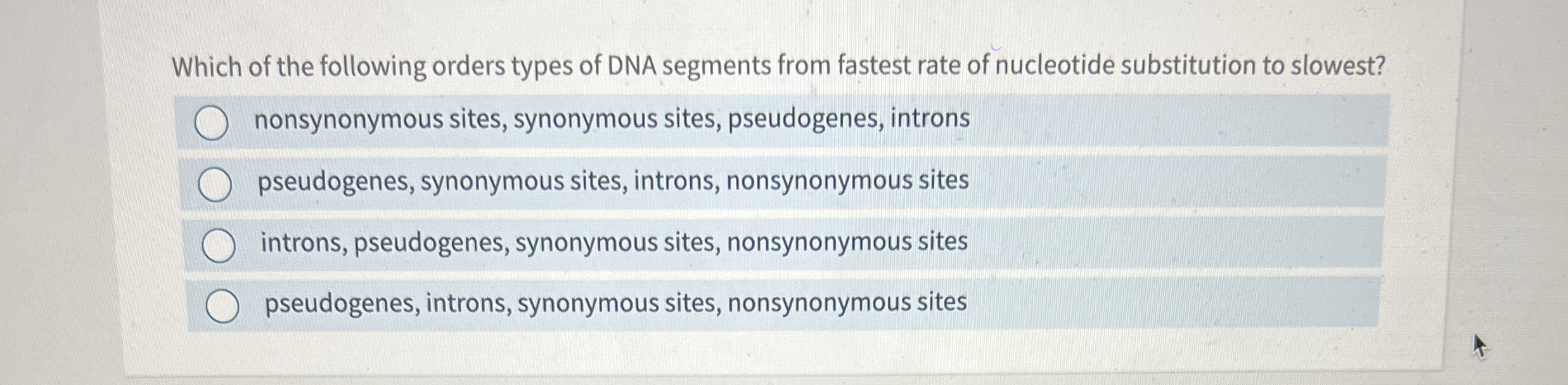 Solved Which of the following orders types of DNA segments | Chegg.com